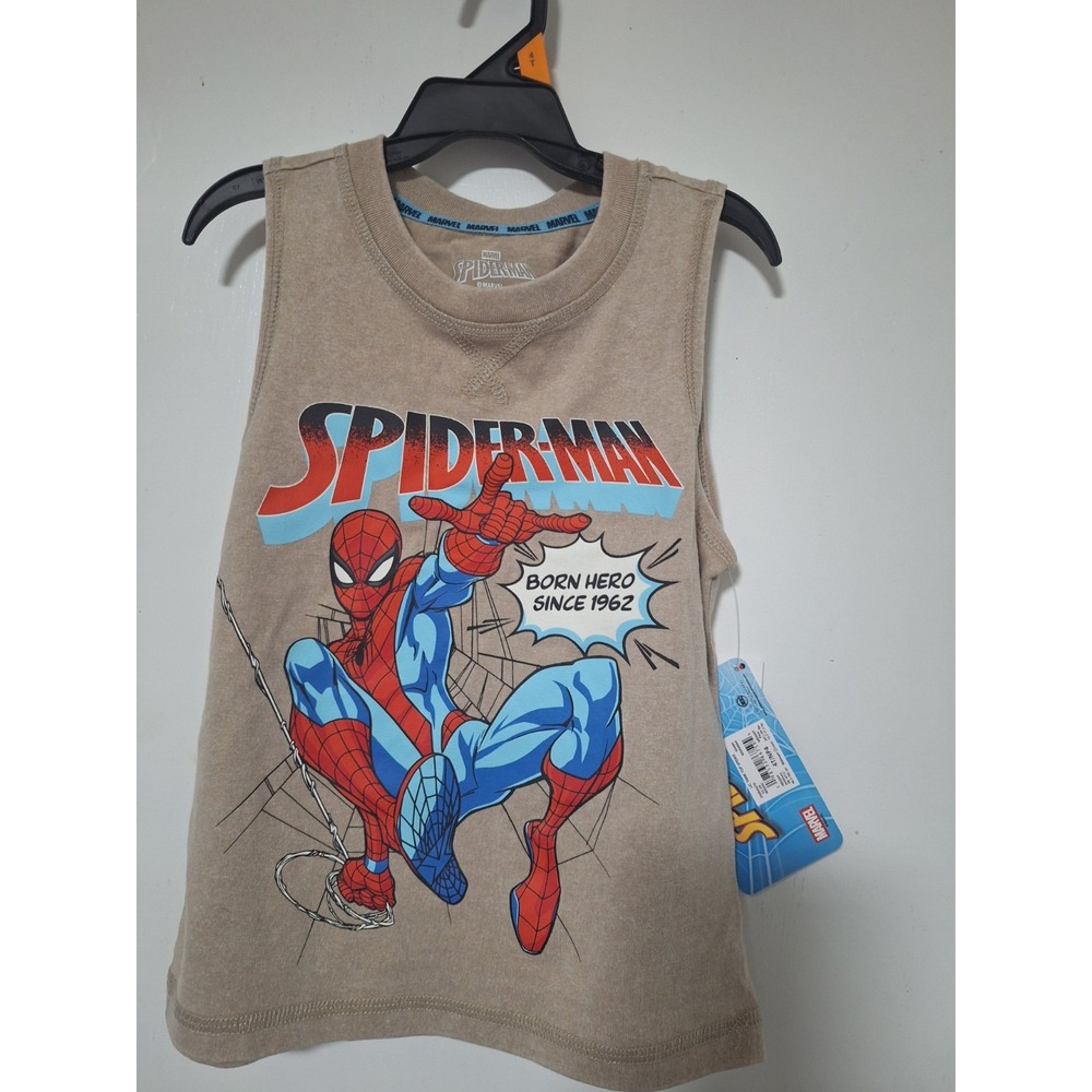 Marvel Spider-Man Boys Sleeveless Graphic Logo Tank Top Crew Neck Beige 4T